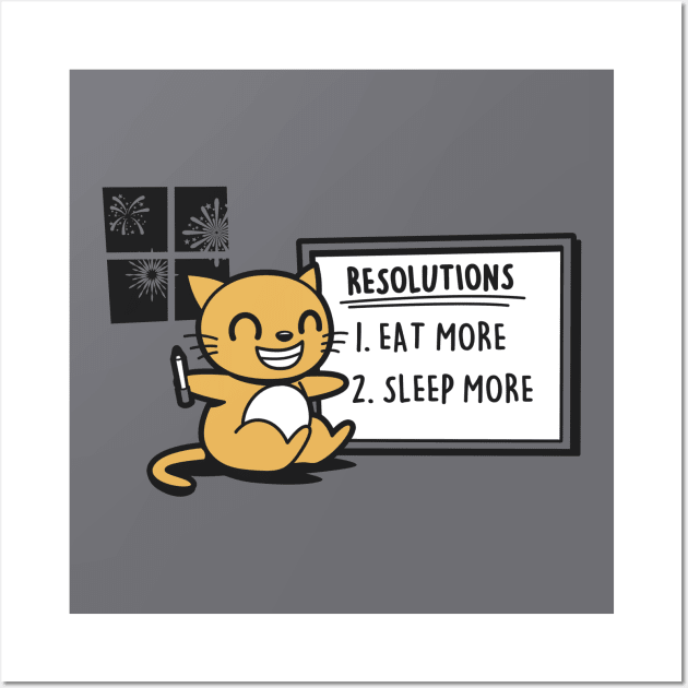 Funny Cute Kawaii Cat 2024 New Year Resolution Cat Lover Meme Wall Art by BoggsNicolas